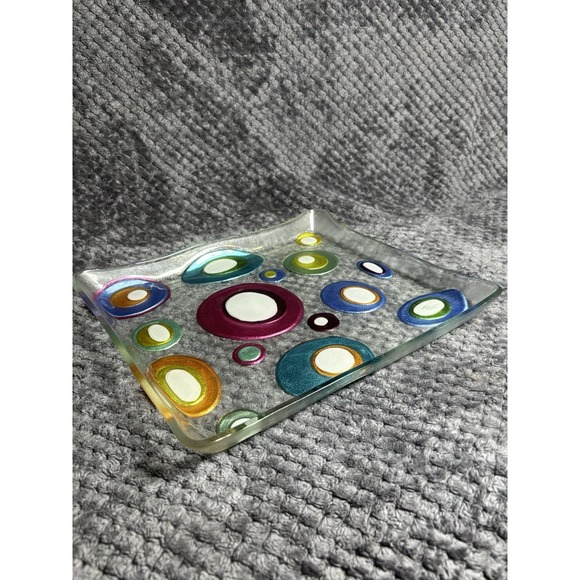 Lori Siebert for Silvestri Fused Glass Plate Art Abstract Circles Colorful 12" - Picture 2 of 6